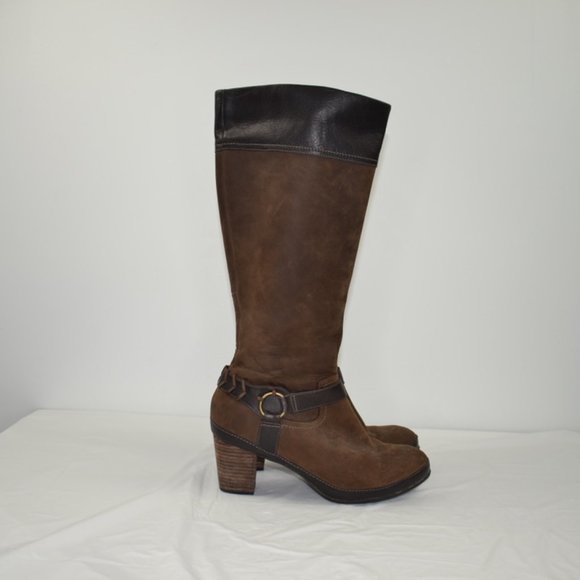 Clarks Shoes - Clarks Active Air Leather Heeled Knee High Boots, Brown, Women's 9